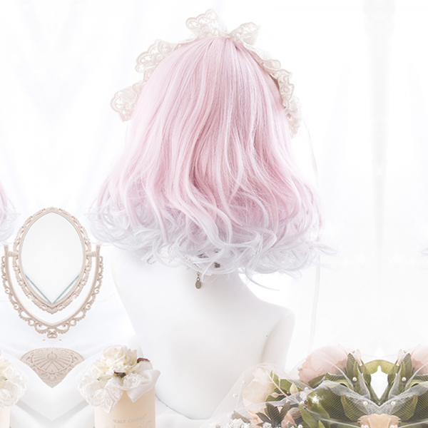 Japanese Gradient Color Coral Pink Short Curly Wig - Modakawa Modakawa
