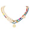 Smiling Face Pendant Rainbow Beads Necklace - Modakawa modakawa