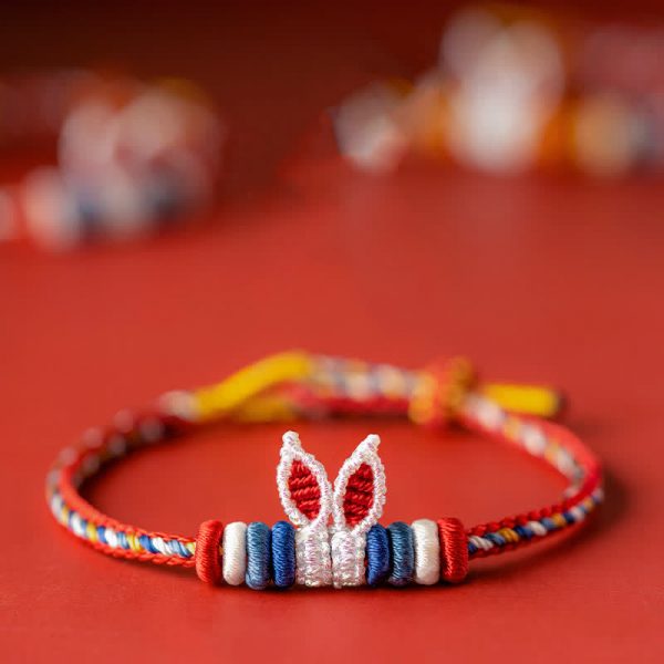 Rabbit Pattern Handmade Red Rope Bracelet - Modakawa modakawa