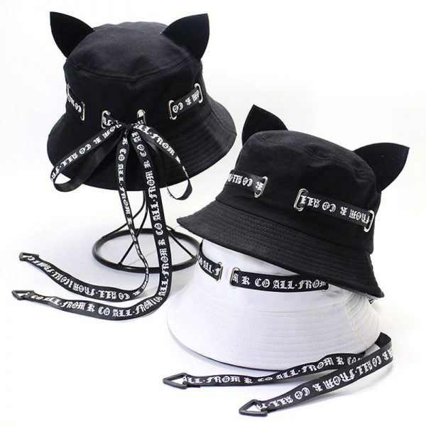 Cat Ears Ribbon Fisherman Hat - Modakawa Modakawa