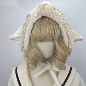 Cute Sheep Ears Lace Lolita Hat Warm - Modakawa modakawa
