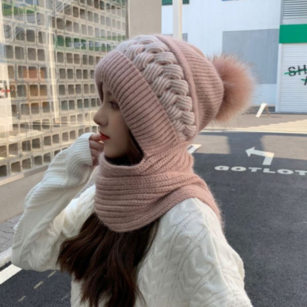 Cute Knit Hat Warm Scarf Fur Pom Pom - Modakawa Modakawa