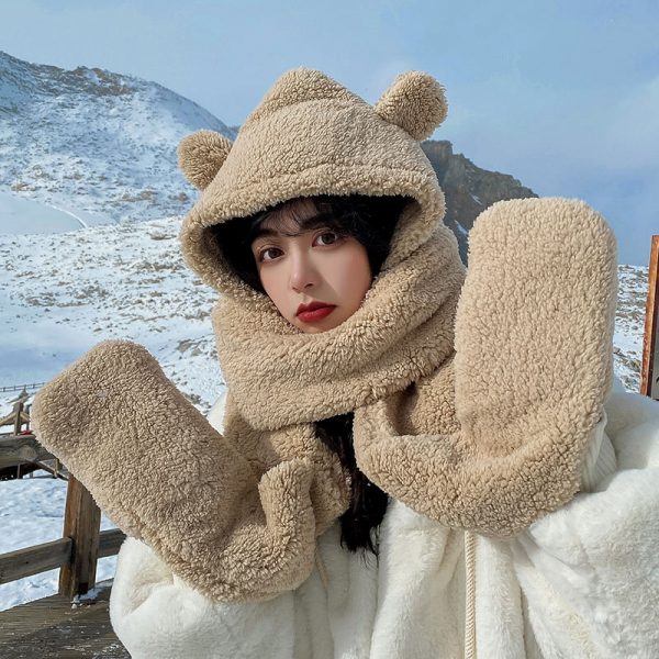 Cute Bear Hat Scarf Gloves Warmer - Modakawa modakawa