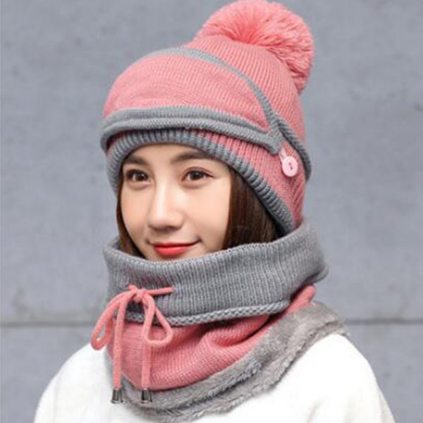 Cute Knit Hat Face Mask Fur Pom Pom - Modakawa Modakawa