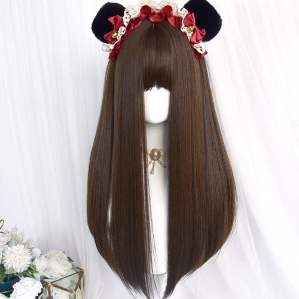 Lolita Long Straight Flower Ball Wig With Neat Bangs - Modakawa modakawa