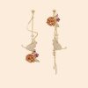 Asymmetrical Cat Blossom 925 Sterling Silver Stud Earrings Ear Clip - Modakawa modakawa