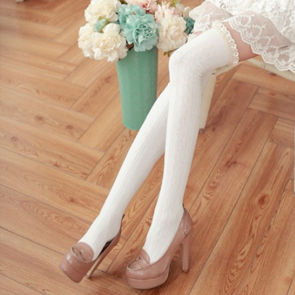 Lace Over Knee Cotton Stockings - Modakawa Modakawa