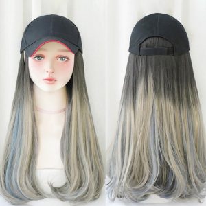 Gradient Color Long Hair Tail Curls Wig With Cap - Modakawa modakawa