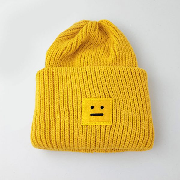 Square Smiling Face Knit Hat - Modakawa Modakawa
