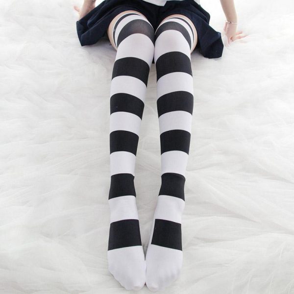 Striped Velvet Stockings Long Over the Knee - Modakawa Modakawa