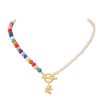 Smiling Face Pendant Rainbow Beads Necklace - Modakawa modakawa