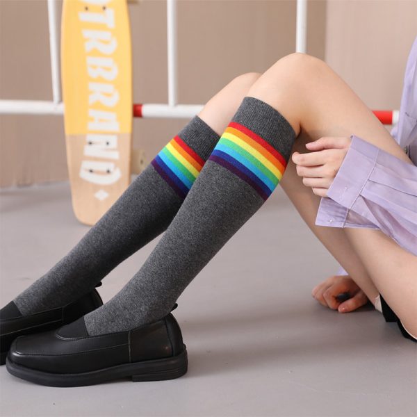Rainbow Stripe Colorblock Cotton Socks  - Modakawa Modakawa
