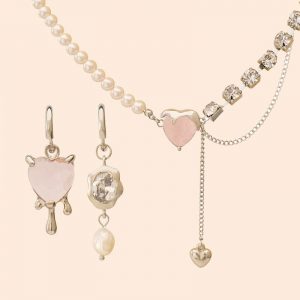 Love Heart Pendant Irregular Earrings Necklace  - Modakawa modakawa