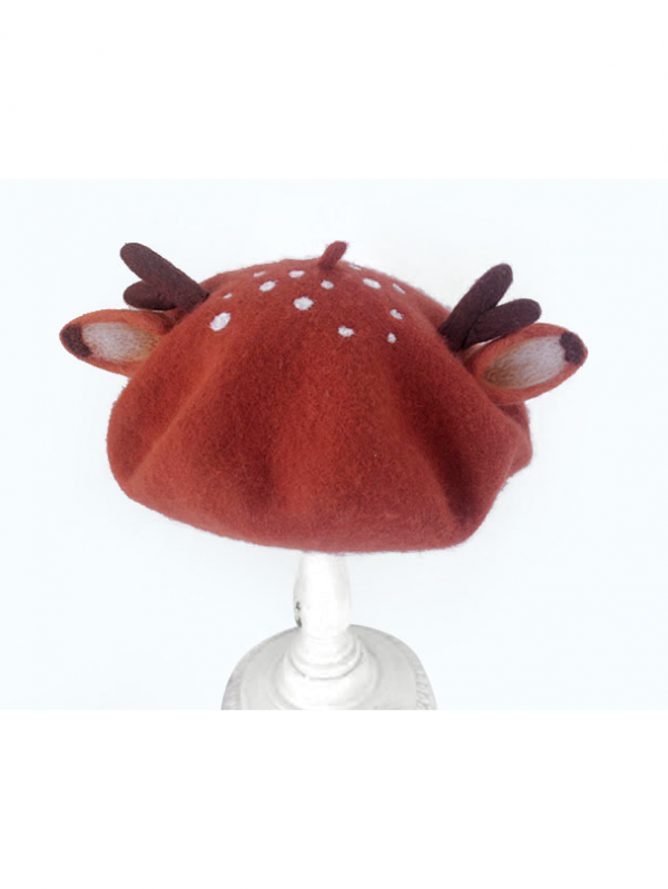 Forest Style Dotted Deer Antler Beret Hat - Modakawa Modakawa