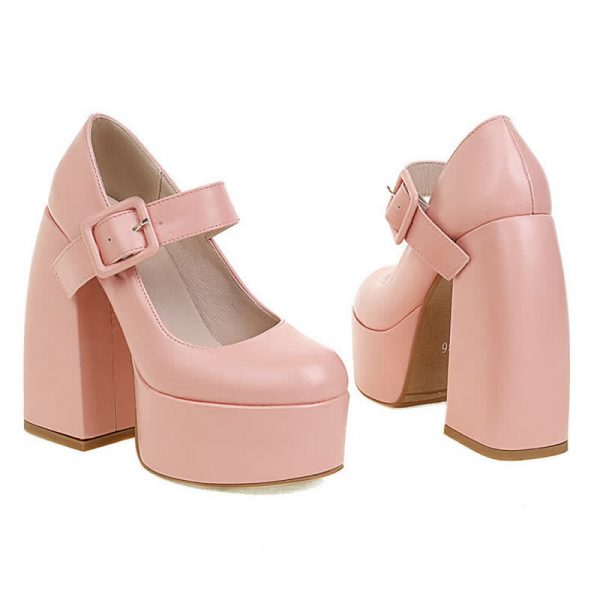 Pure ColorChunk High Heel Mary Janes Shoes - Modakawa modakawa