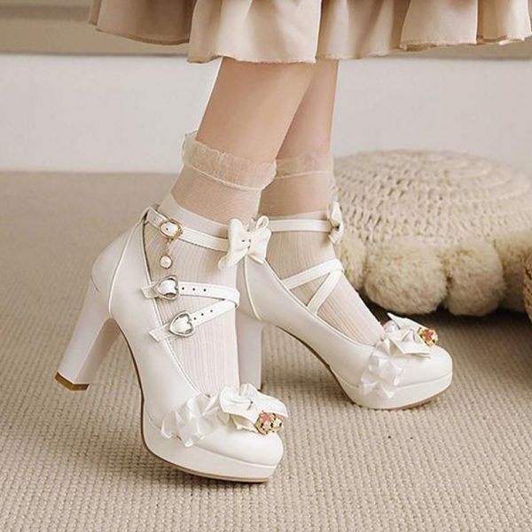 Sweet Lace Bow Lolita Mary Janes Shoes - Modakawa Modakawa