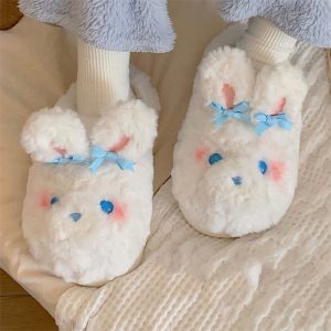 Cute Bow Knot Cartoon Bunny Plush Slippers - Modakawa Modakawa