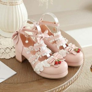 Lace Bow Lolita Kitten Heel Mary Janes Shoes - Modakawa Modakawa