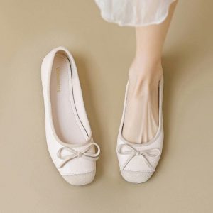 Sqaure Toe Bowknot Mary Janes Flats Shoes - Modakawa modakawa