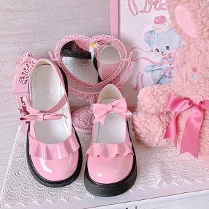 Pure Color Bow Knot Lolita Mary Janes Shoes - Modakawa modakawa