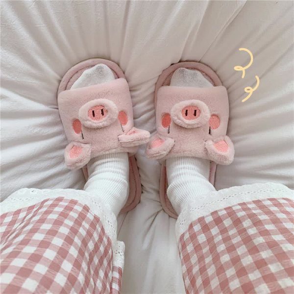 Cute Cartoon Piggy Plush Slippers - Modakawa Modakawa