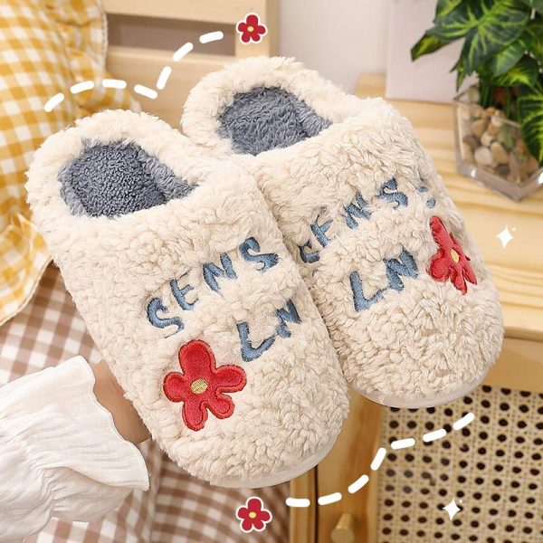 Flower Letters Plush Slippers - Modakawa Modakawa