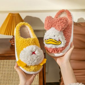 Chic Cartoon Duck Plush Slippers - Modakawa Modakawa