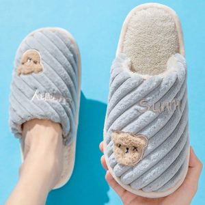 Cute Bear Letters Plush Slippers - Modakawa Modakawa