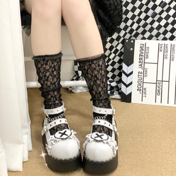 Punk Cross Love Heart Chain Strap Buckle Platform Lolita Shoes - Modakawa modakawa