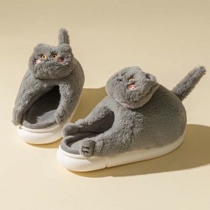 Lovely Cartoon Kitty Plush Slippers - Modakawa Modakawa