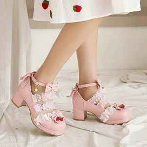 Lace Bow Lolita Kitten Heel Mary Janes Shoes - Modakawa Modakawa