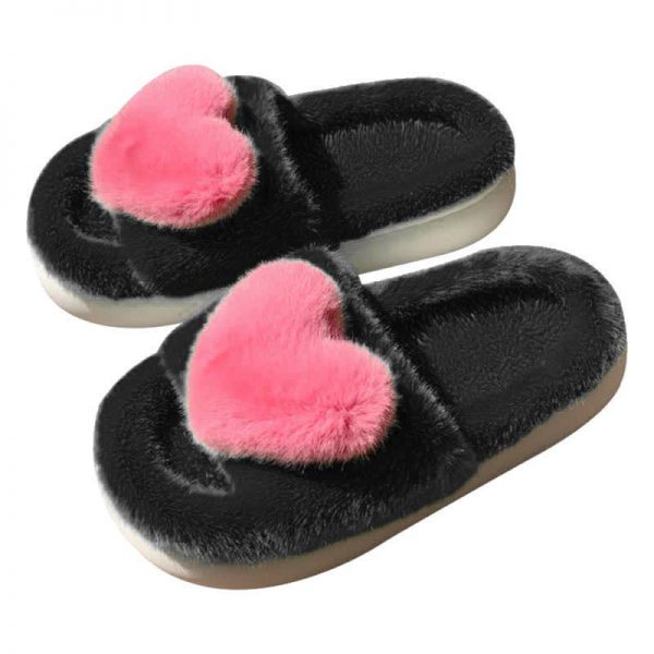 Cute Love Heart 3D Decor Plush Slippers - Modakawa Modakawa