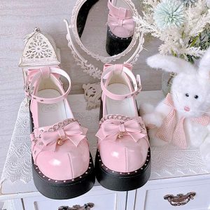 Bow Knot Chain Lolita Mary Janes Shoes - Modakawa modakawa