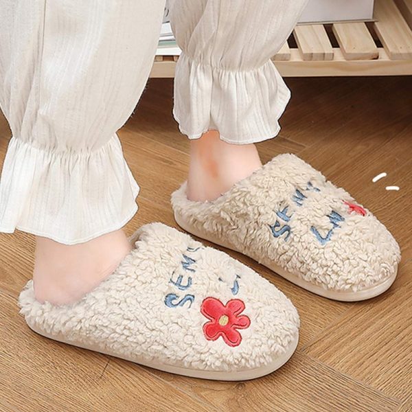 Flower Letters Plush Slippers - Modakawa Modakawa