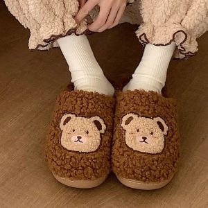 Cute Cartoon Bear Plush Slippers - Modakawa Modakawa