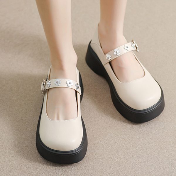 Pure Color Round Toe Mary Janes Shoes - Modakawa Modakawa