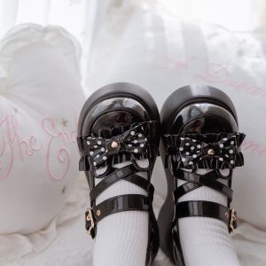 Cartoon Bear Polka Dot Bow Knot Platform Lolita Shoes - Modakawa modakawa