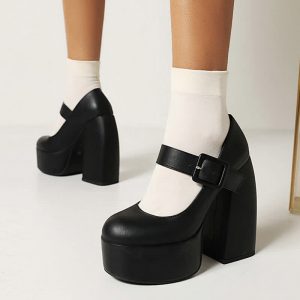 Pure ColorChunk High Heel Mary Janes Shoes - Modakawa modakawa