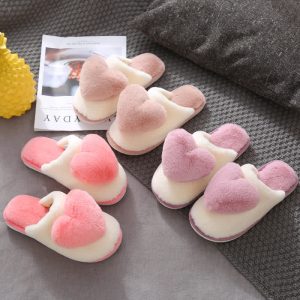 Love Heart Pattern Plush Slippers - Modakawa modakawa