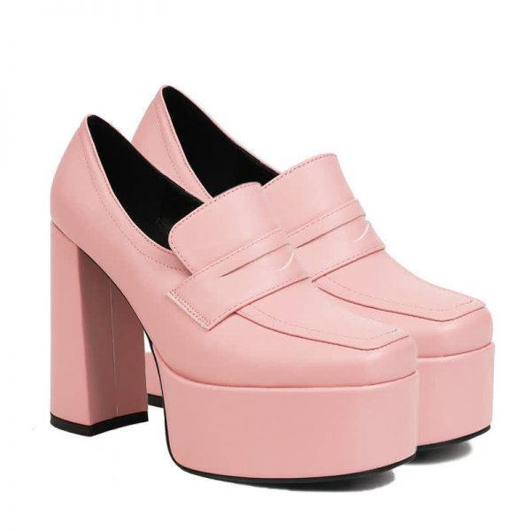 Sqaure Toe Chunk High Heel Mary Janes Shoes - Modakawa modakawa