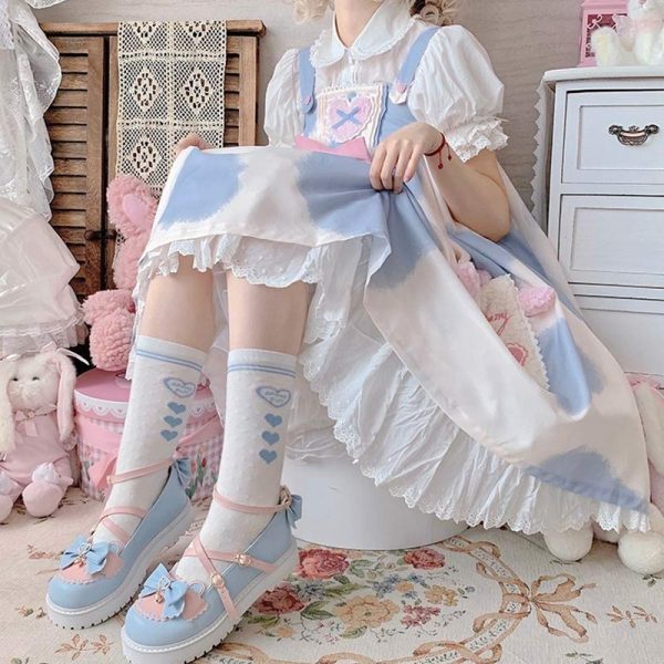 Colorblock Bow Knot Lolita Mary Janes Shoes - Modakawa Modakawa