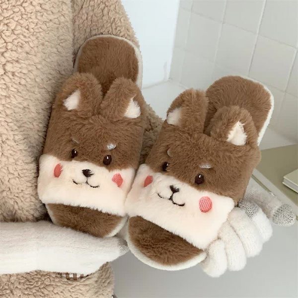 Lovely Cartoon Bear Colorblock Plush Slippers - Modakawa Modakawa