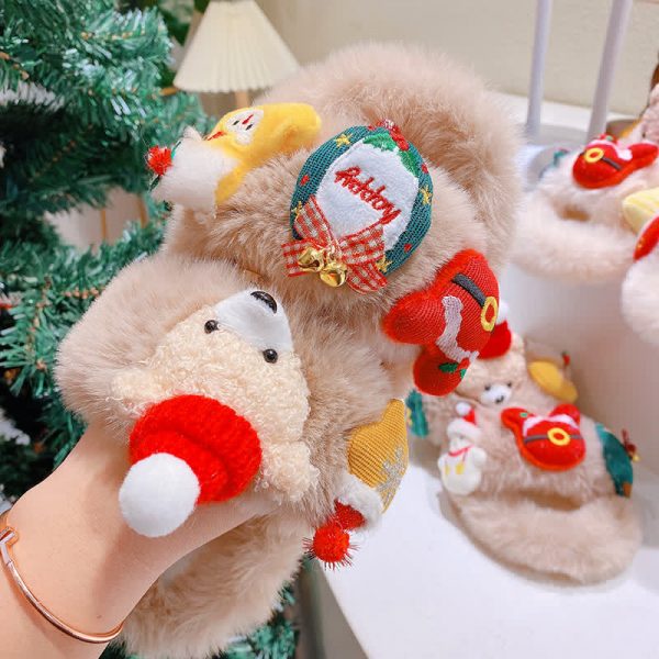 Cute Christmas Cartoon Bear Plush Slippers - Modakawa Modakawa