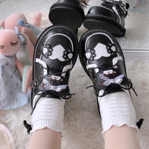 Cute Bear Lace Up Lolita Mary Janes Shoes - Modakawa Modakawa