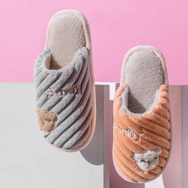 Cute Bear Letters Plush Slippers - Modakawa Modakawa