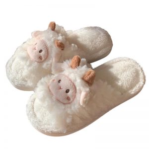 Lovely Cartoon Sheep Plush Slippers - Modakawa Modakawa