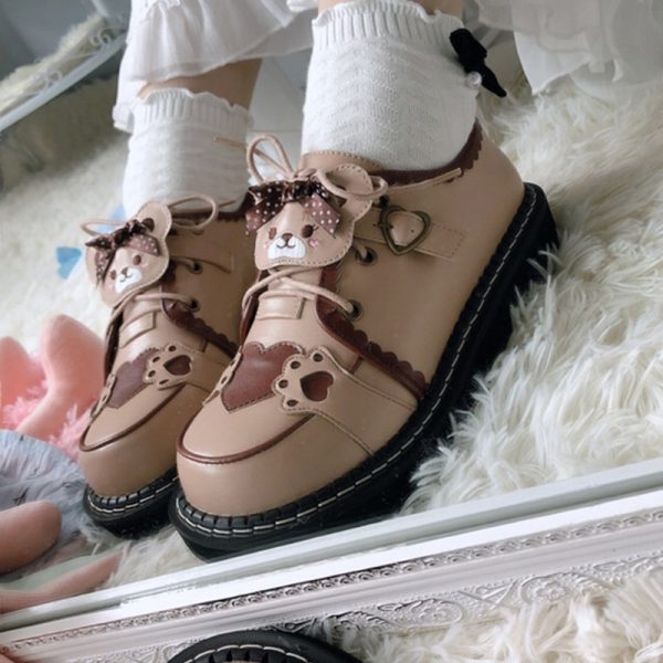 Cute Bear Lace Up Lolita Mary Janes Shoes - Modakawa Modakawa