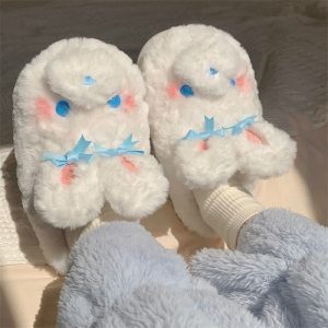 Cute Bow Knot Cartoon Bunny Plush Slippers - Modakawa Modakawa