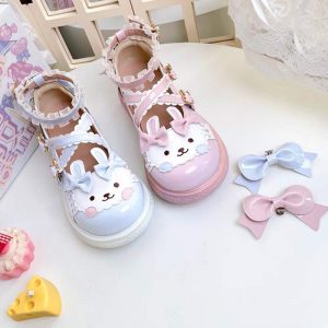 Round Toe Bunny Lolita Mary Janes Shoes - Modakawa modakawa