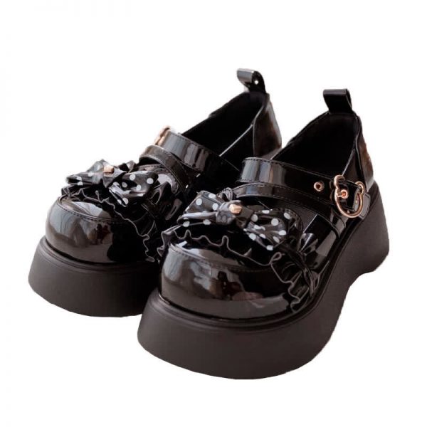 Cartoon Bear Polka Dot Bow Knot Platform Lolita Shoes - Modakawa modakawa